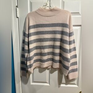 Harper Lane wool cashmere blend striped sweater gray off-white L